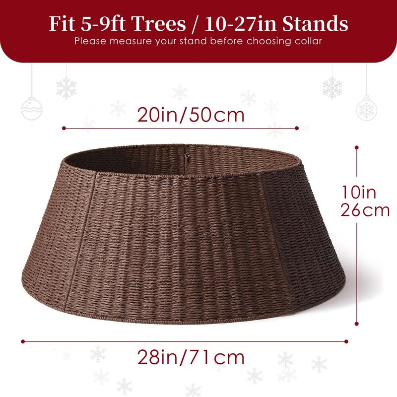 Deerher Rustic Farmhouse Christmas Tree Collar - 28Inch Woven Wicker Tree Base Stand Cover for Artificial Trees - Holiday Decoration Ring Skirt Basket for 6ft 7.5ft 9ft Tree, Natural & Stable(Brown) - Image 2